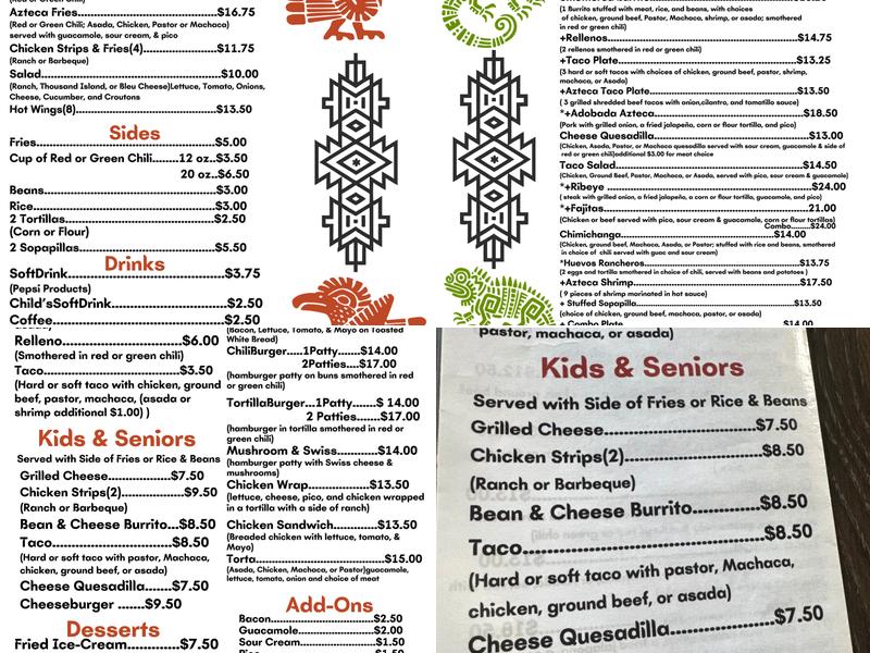 Sabor Azteca Menu