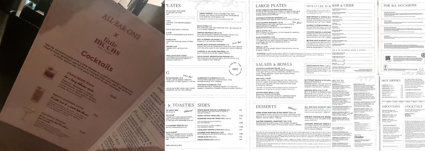 All Bar One Norwich Menu