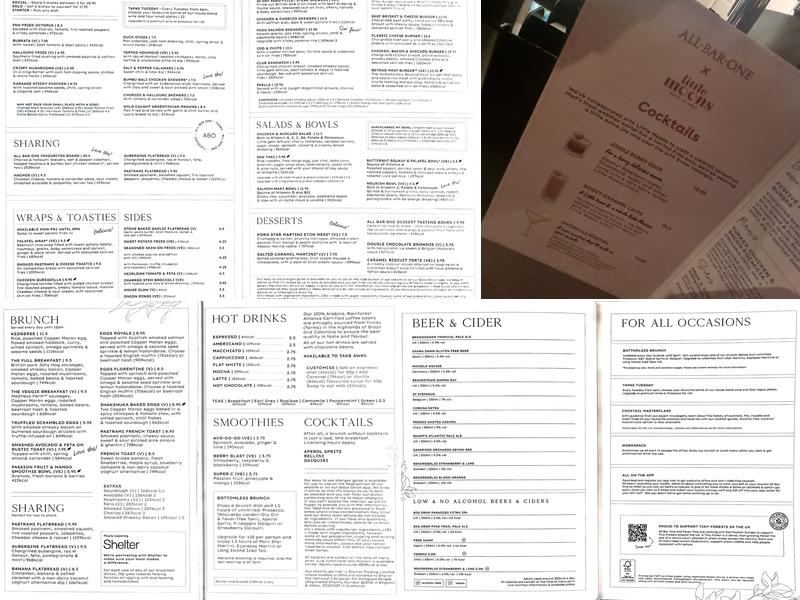 All Bar One Norwich Menu