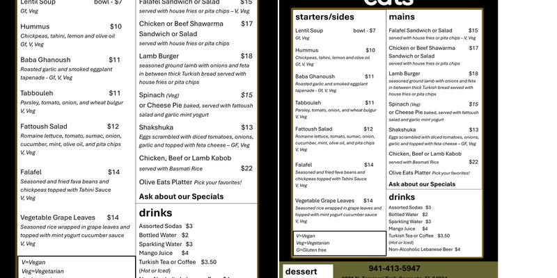Olive Eats Menu