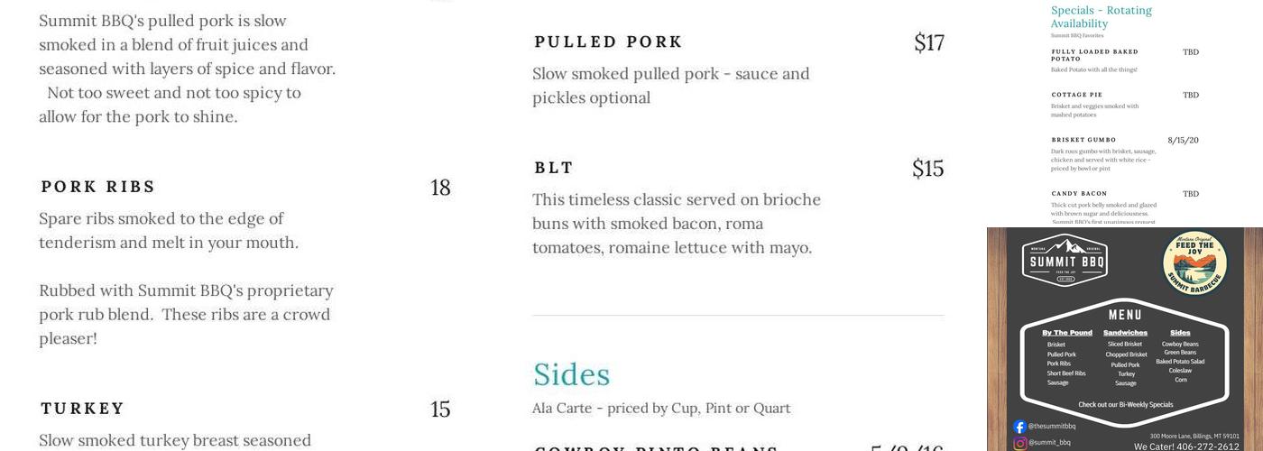 Summit BBQ Menu
