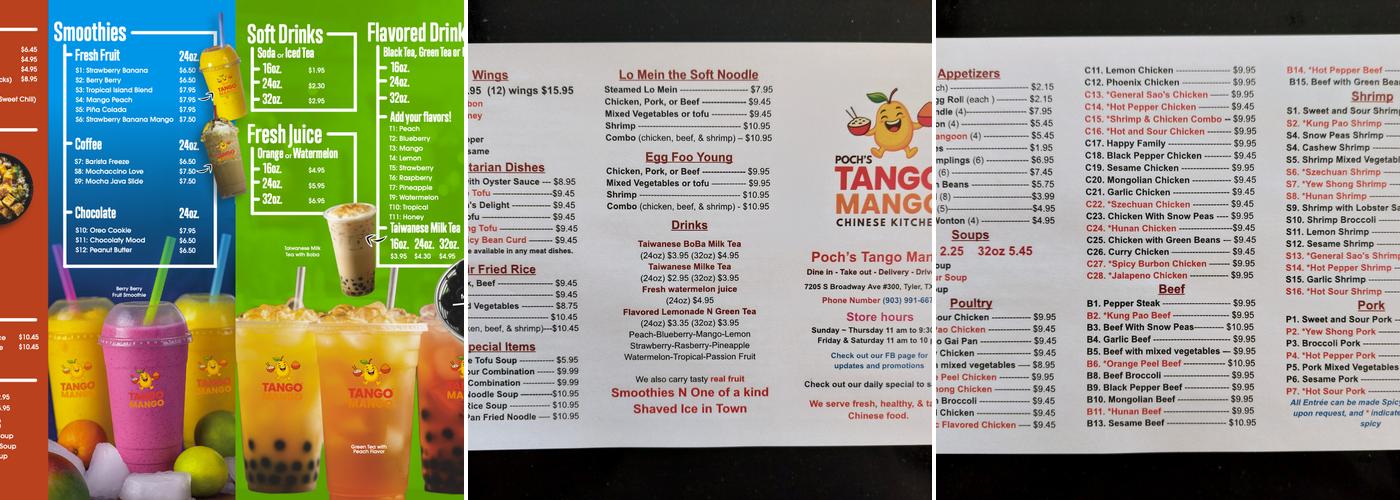 Tango Mango Tyler Menu