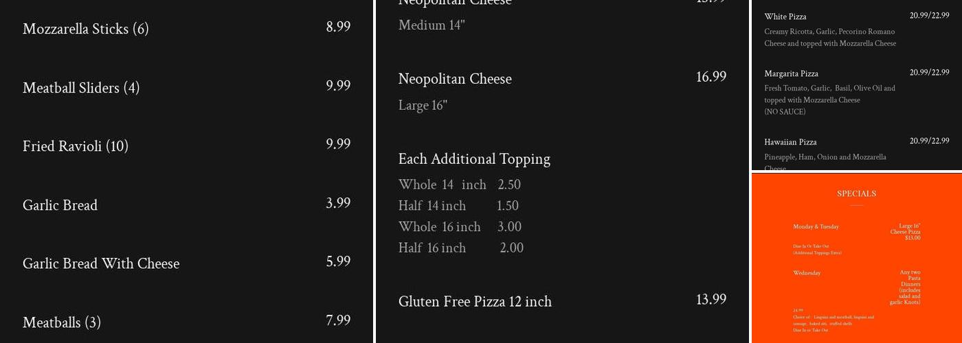 Cornerstone Pizza Menu