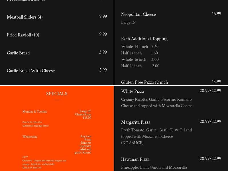 Cornerstone Pizza Menu