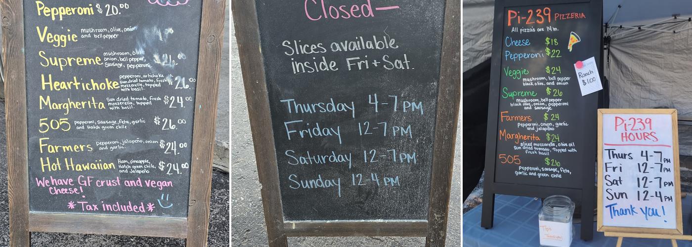 Pi-239 Pizza Menu