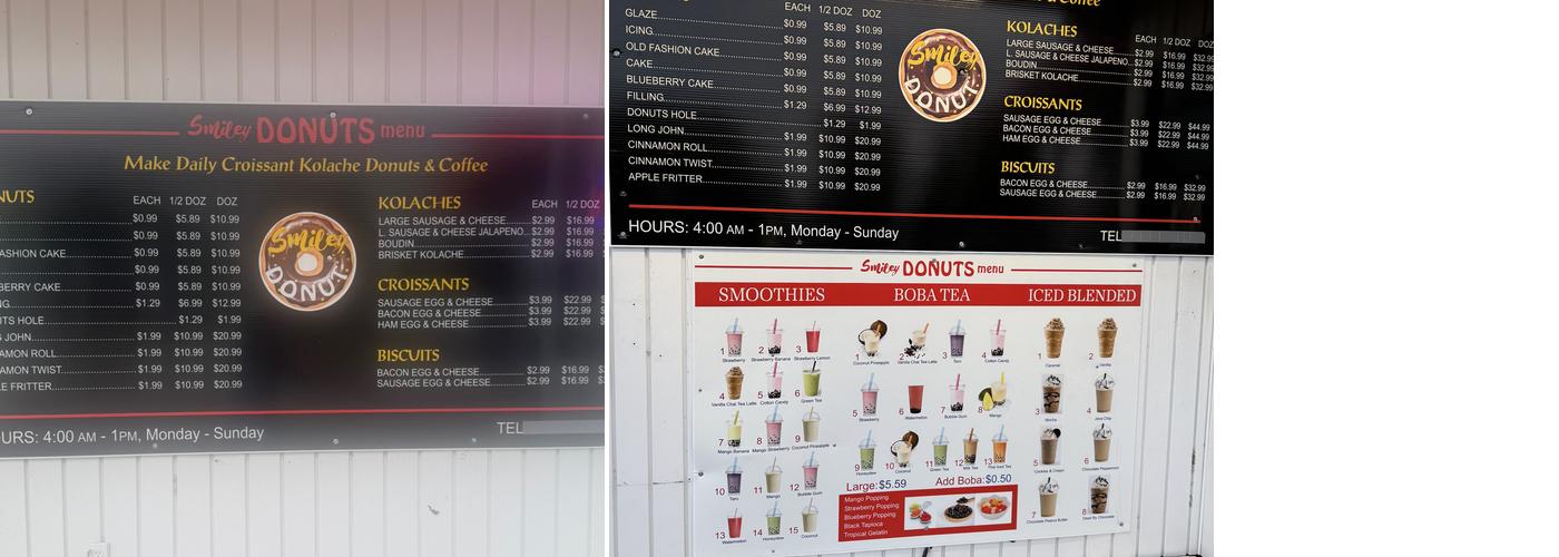 Smiley Donuts Menu