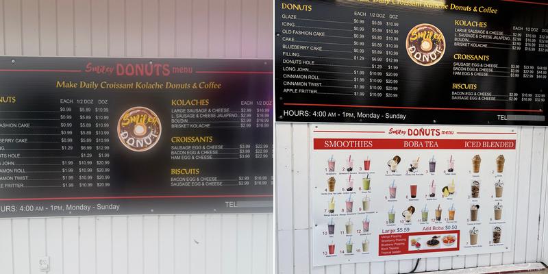 Smiley Donuts Menu
