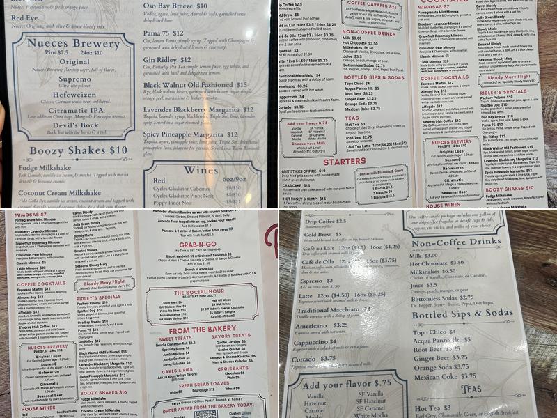 Ridley's Menu