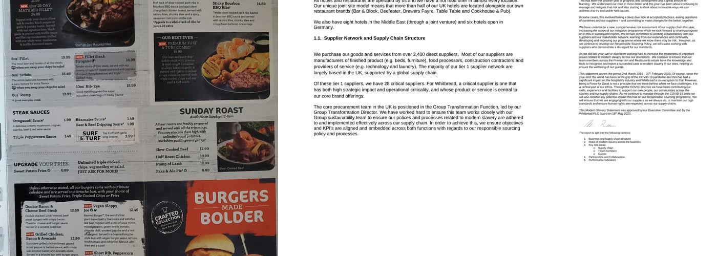 Premier Inn Weymouth hotel Menu