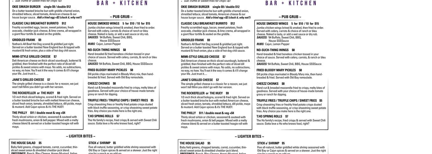 Karma Bar + Kitchen Menu