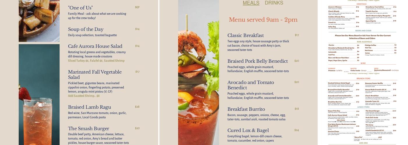 Cafe Aurora Menu
