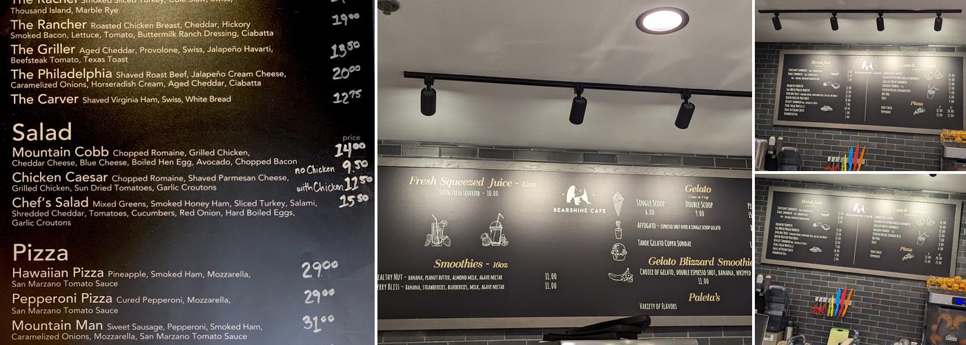 Bearshine cafe Menu
