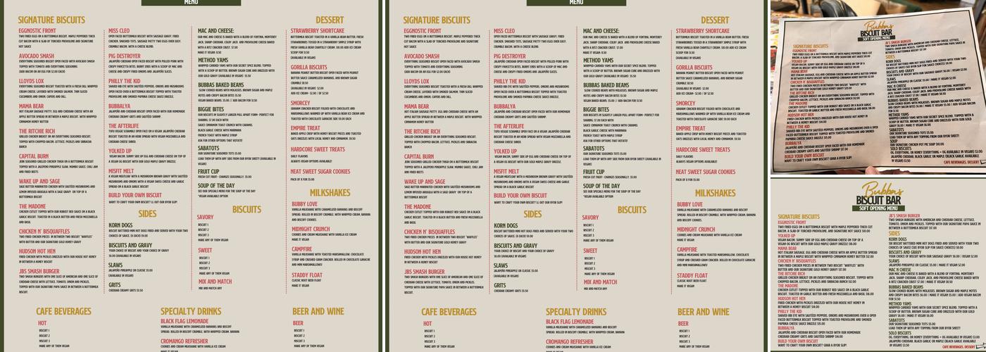 Bubbas Biscuit Bar Menu