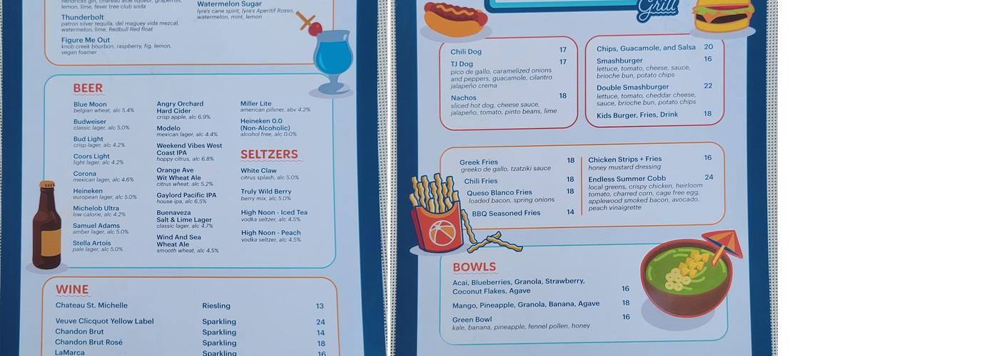 Shallow End Grill Menu