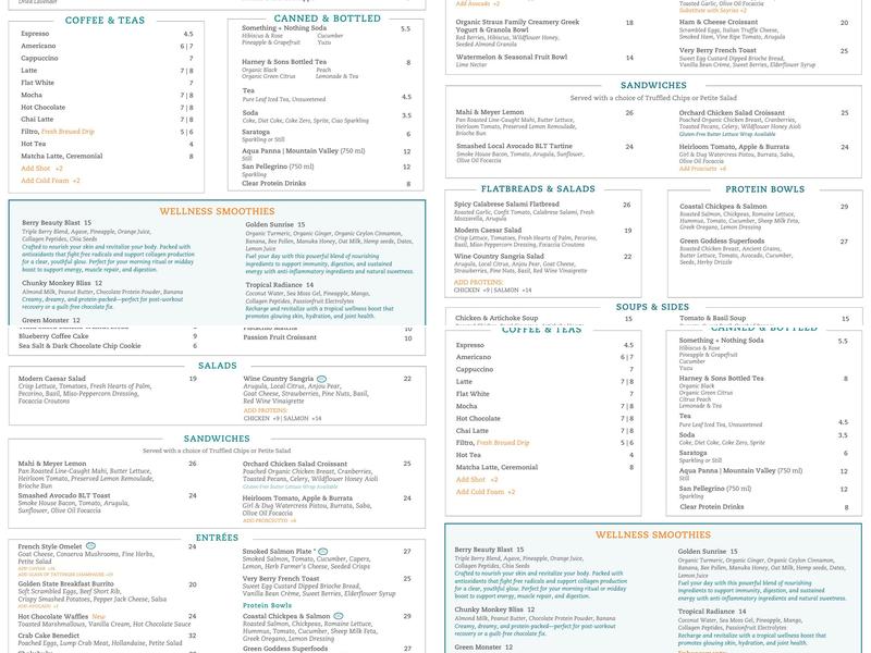Destiny Coast Menu