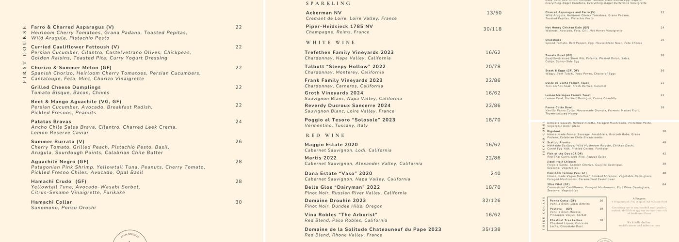 Ash & Vine Restaurant Menu
