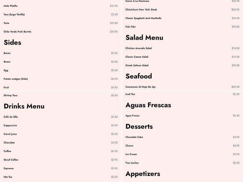 Sofia's Kitchen Menu