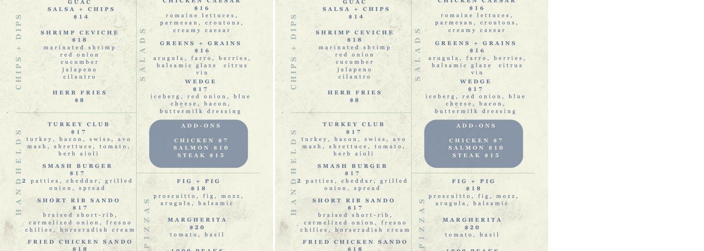 Headwaters Rooftop Pool Bar Menu