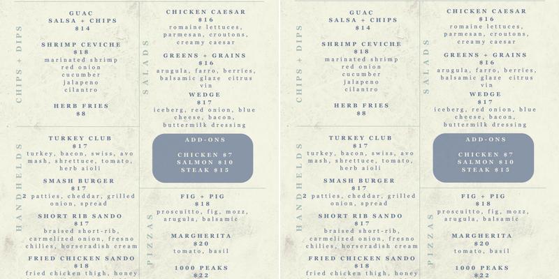 Headwaters Rooftop Pool Bar Menu