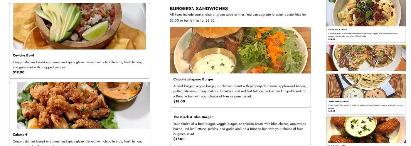 J & A Lounge Menu