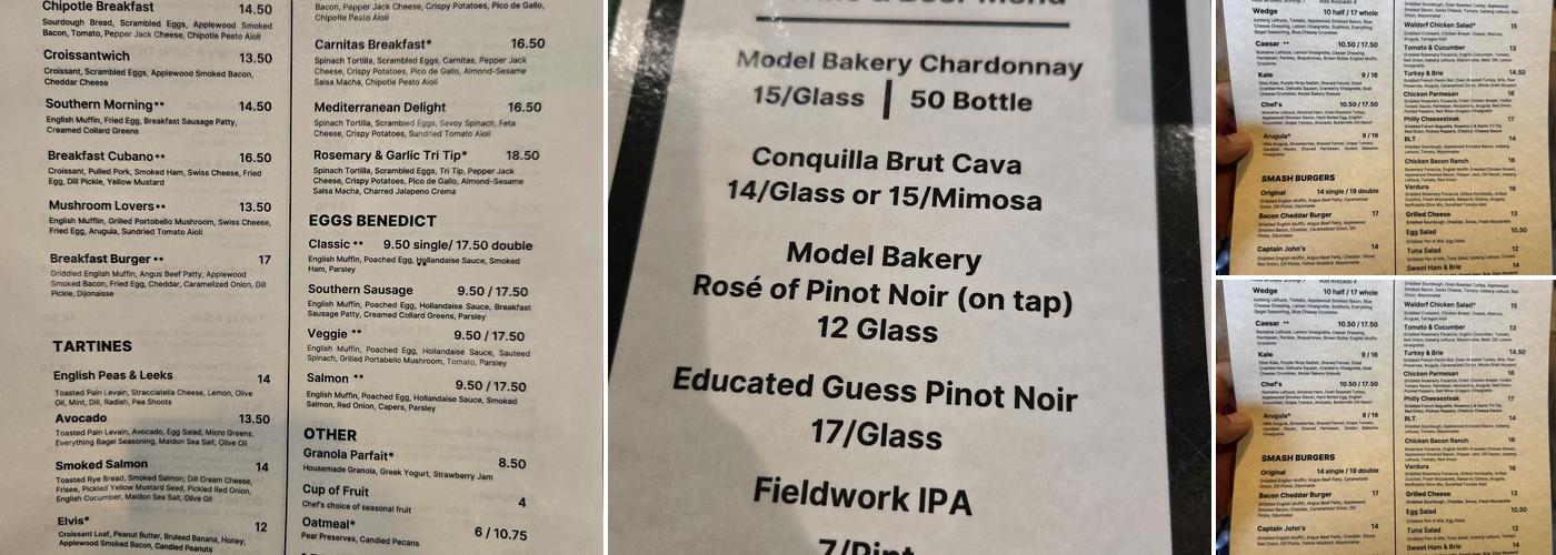 Model Bakery Menu