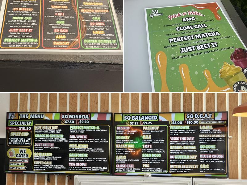 So Smoothie Menu