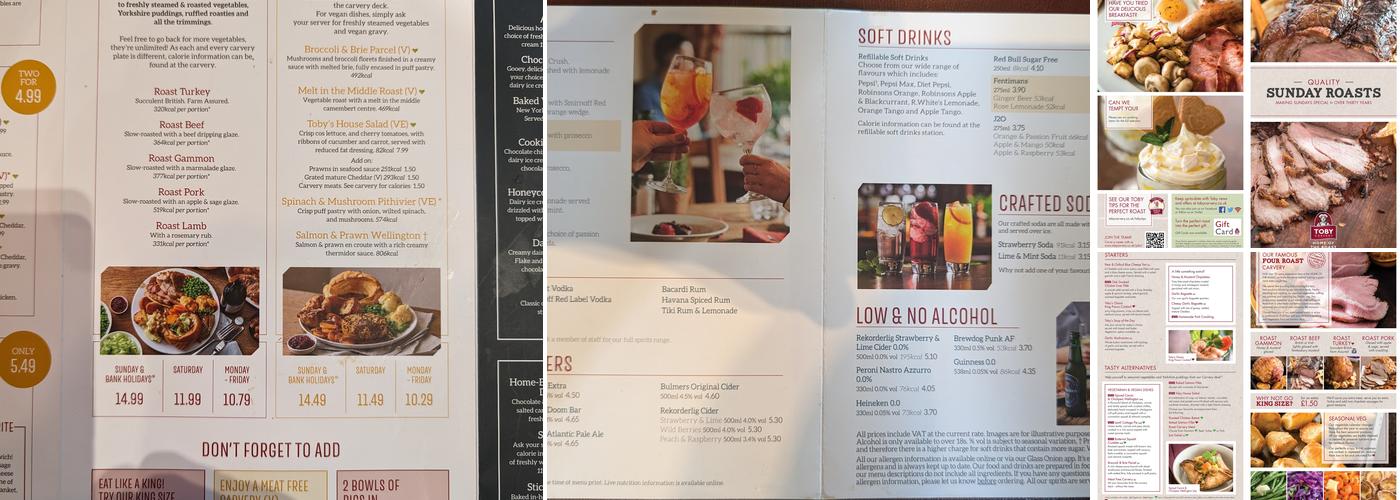 Toby Carvery Poole Menu