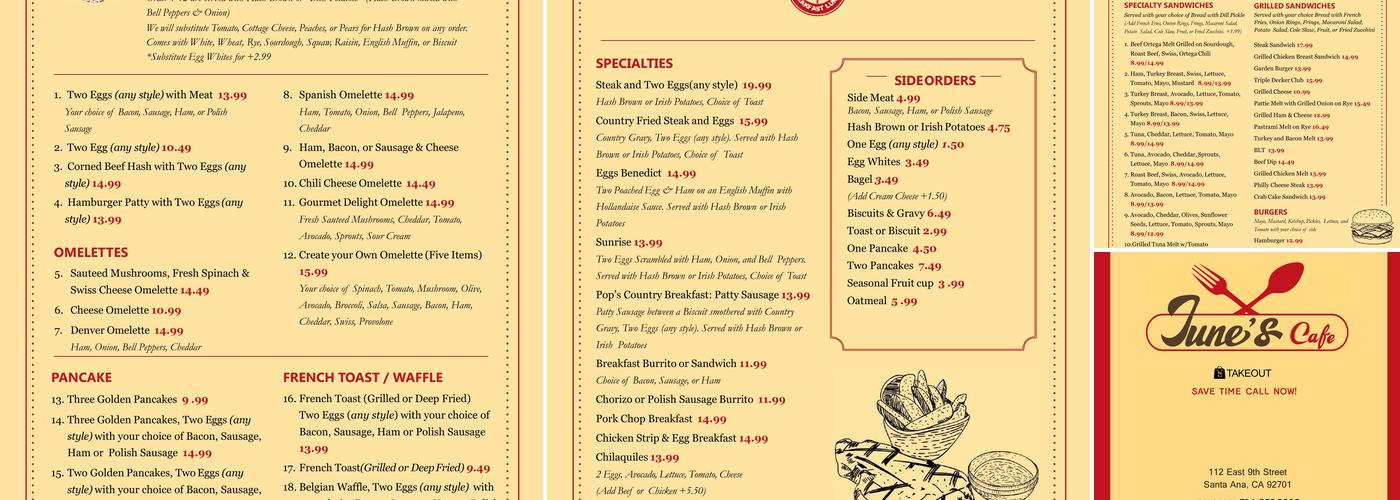 June's Cafe Menu
