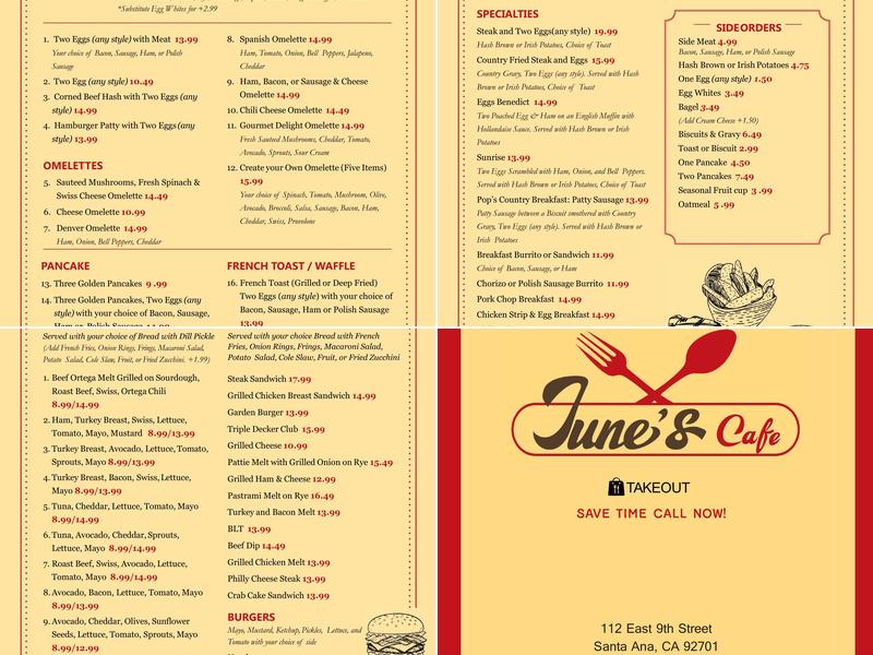 June's Cafe Menu
