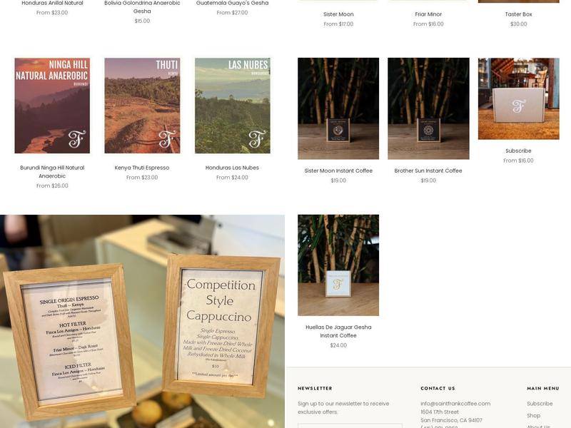 Saint Frank Coffee Menu