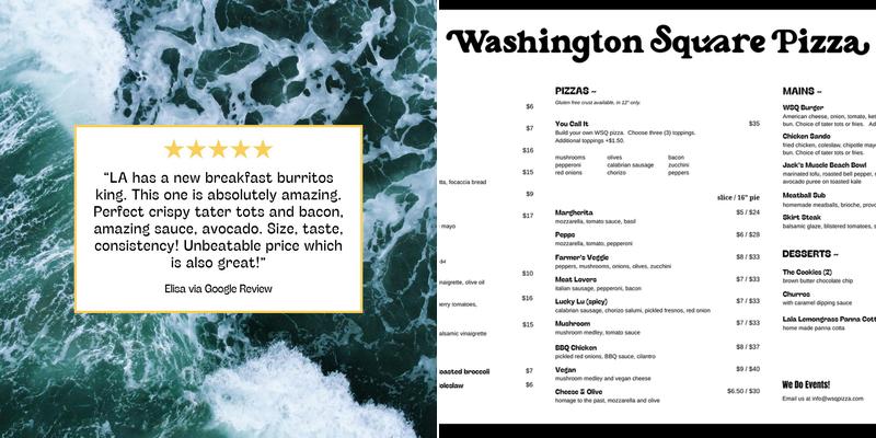 Washington Square Pizza Menu