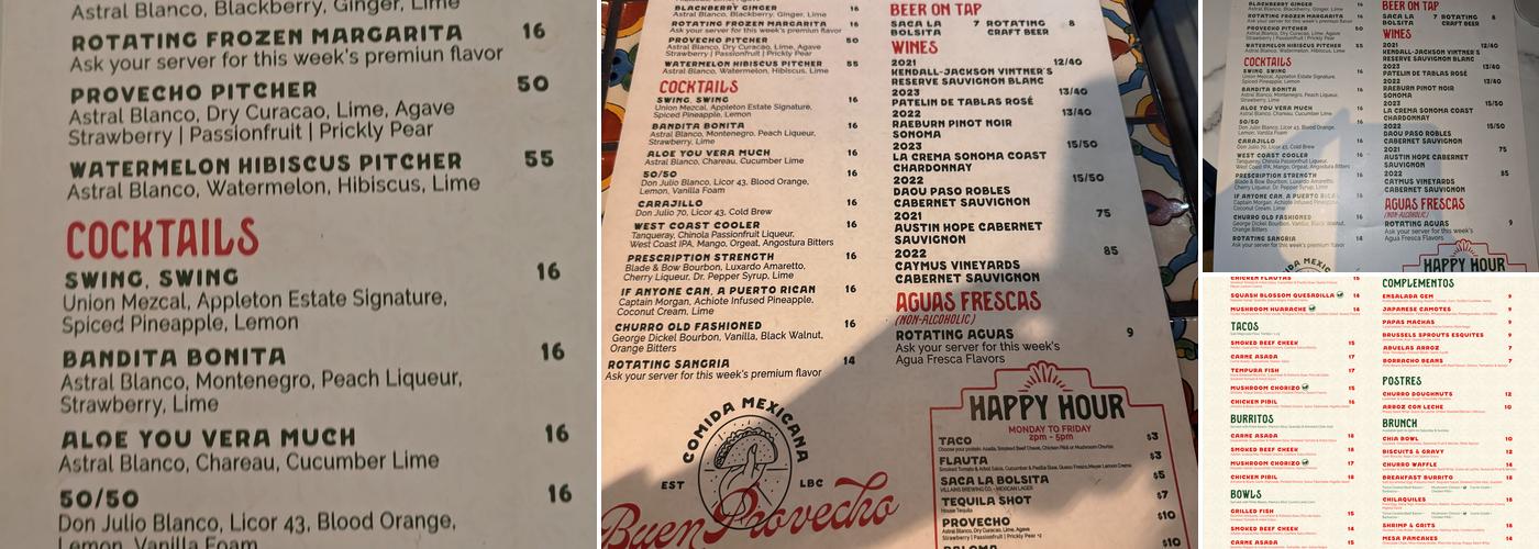 Buen Provecho Menu