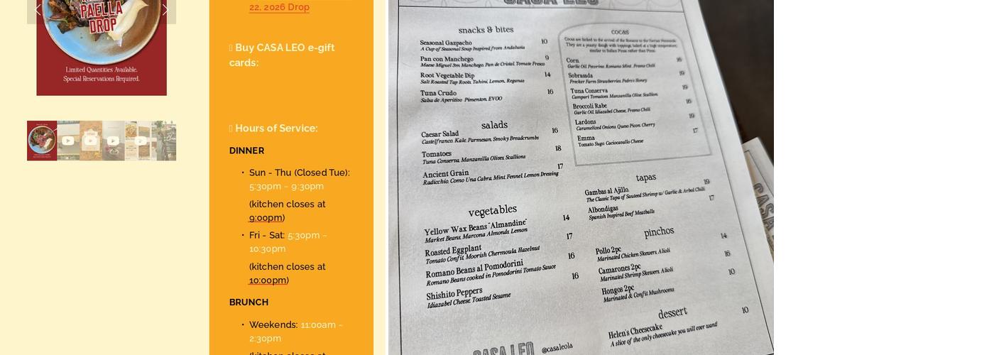 CASA LEO Menu