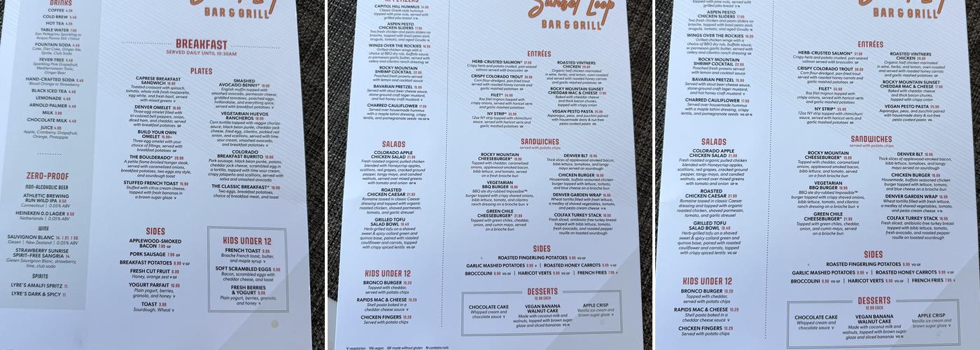 Sunset Loop Bar & Grill Menu