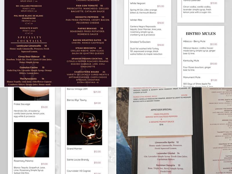 Cloud Wine Menu