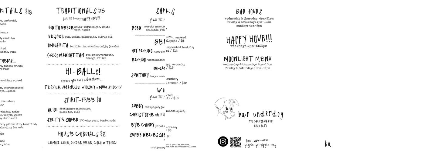 Bar Underdog Menu