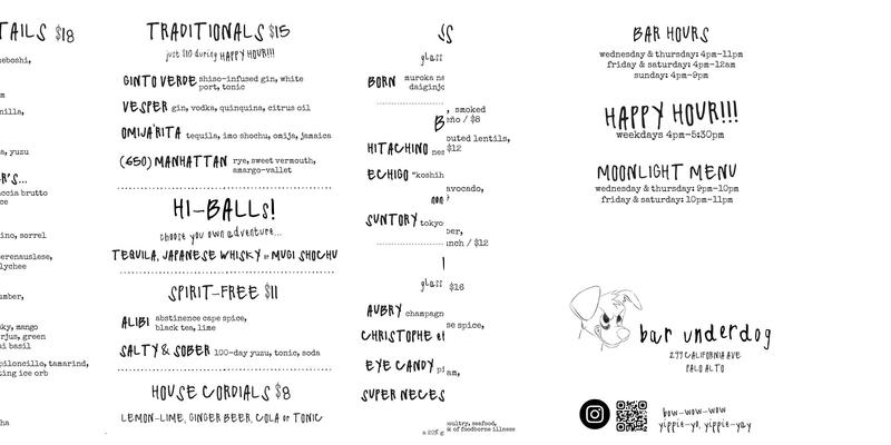 Bar Underdog Menu