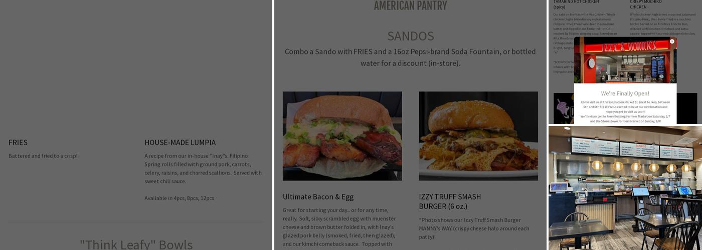 Izzy & Wooks Menu