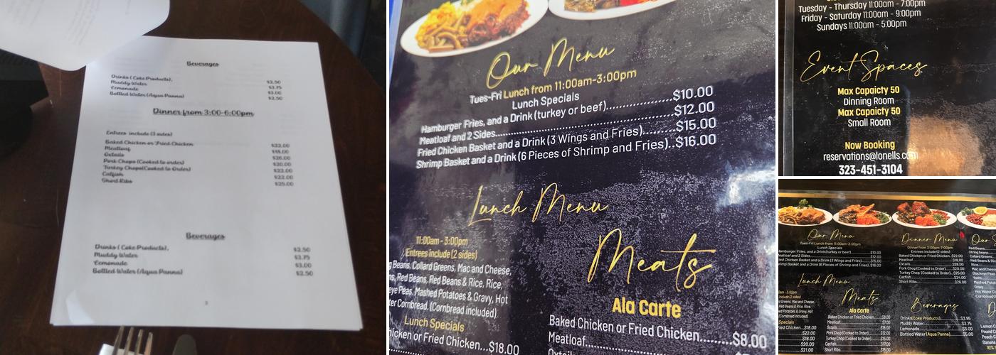 Lonells Menu