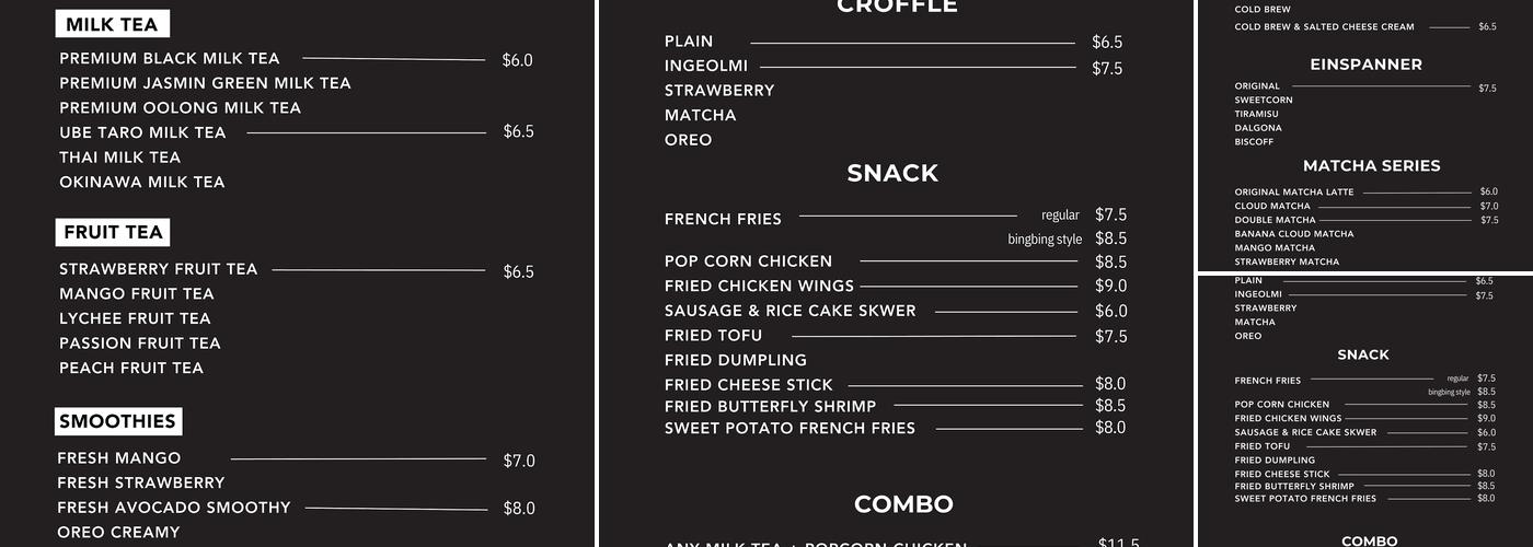 BingBing Menu