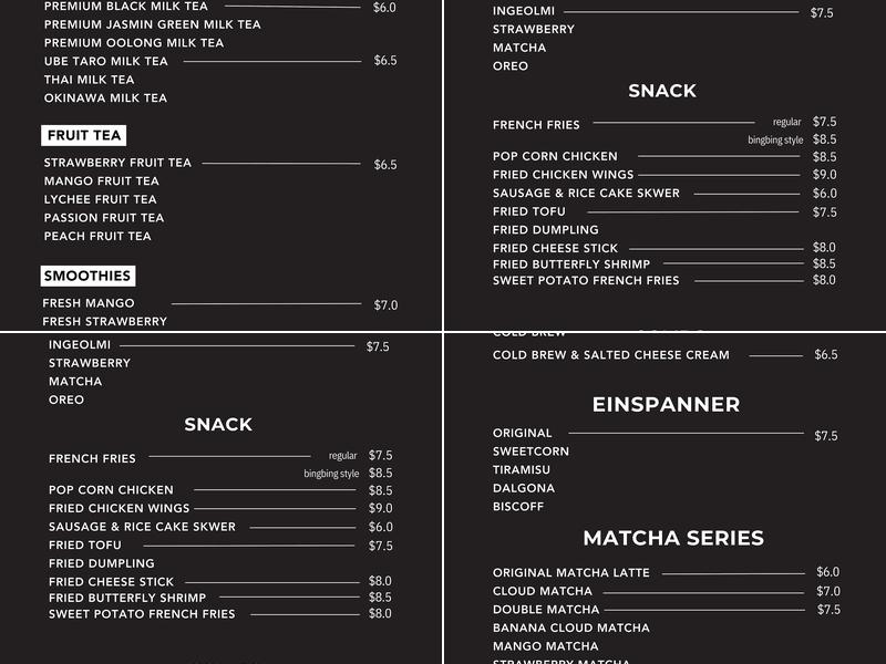 BingBing Menu