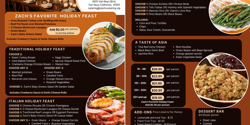 Zachs Catering Menu