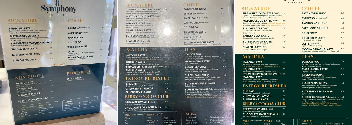 8th Symphony Coffee Menu