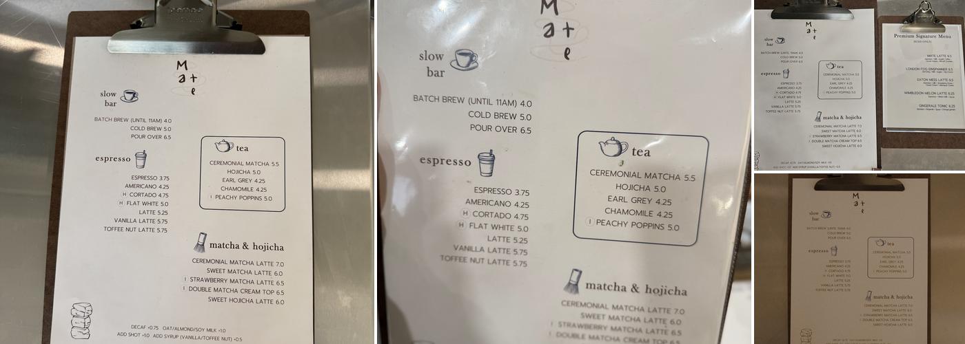 Mate Coffee Bar Menu
