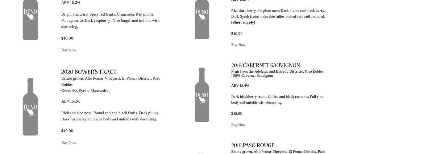 DENO Wine Menu