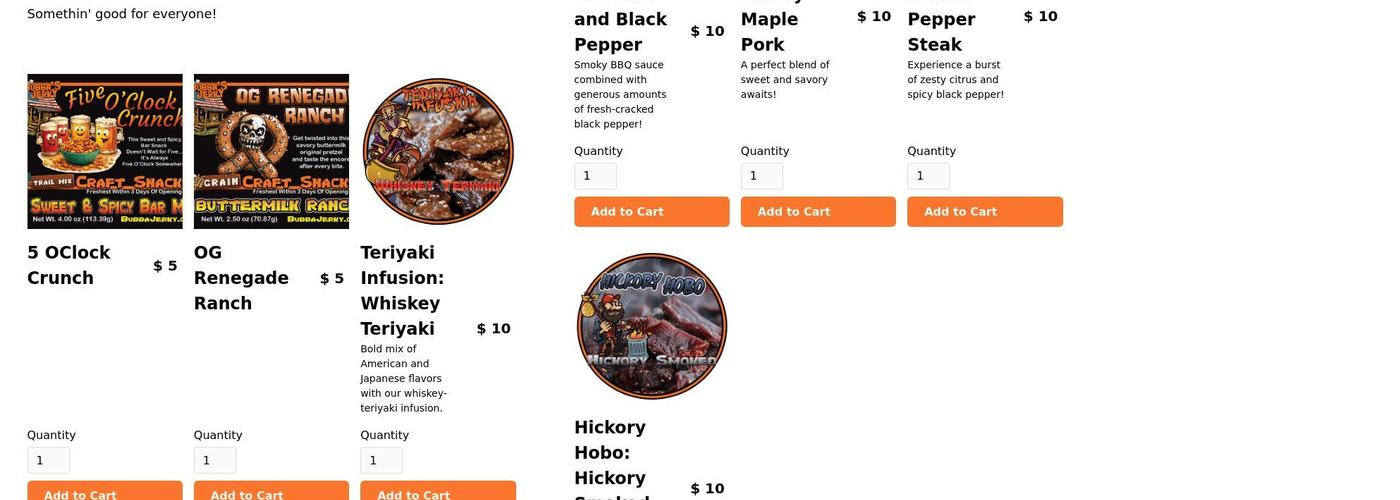 Bubba's Jerky Menu