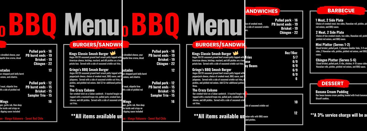 Crazy Gringo BBQ Menu