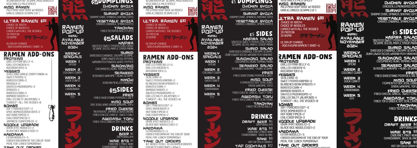 KUMA RAMEN Menu