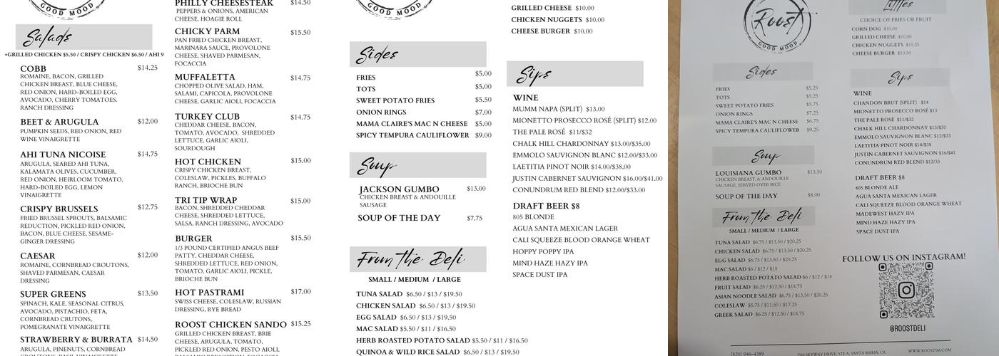 Roost Menu