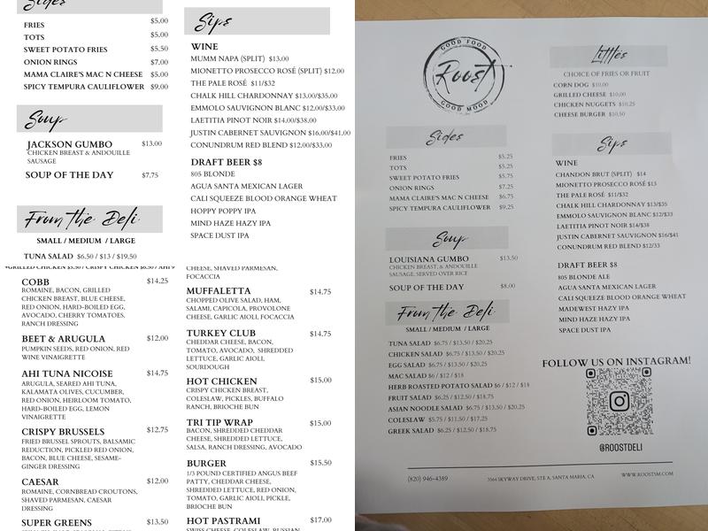 Roost Menu